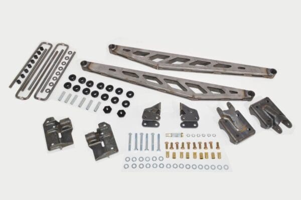 Suspension kit with hardware and brackets.