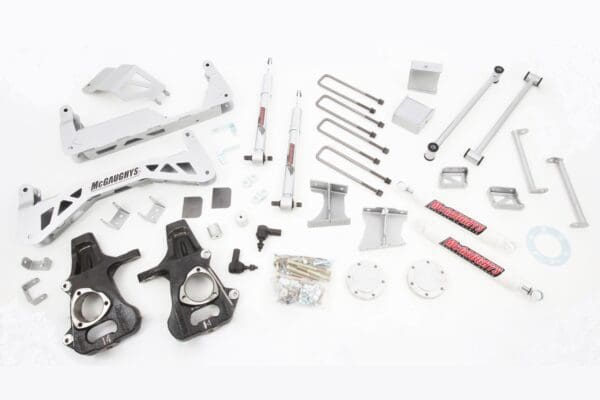 Suspension lift kit with shocks and hardware.