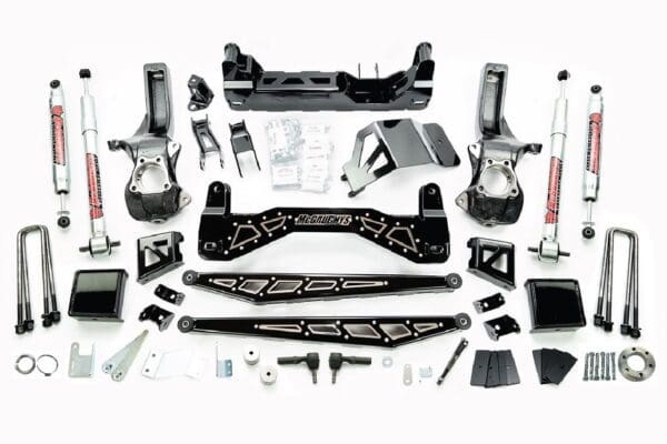 Truck lift kit with shocks and hardware.