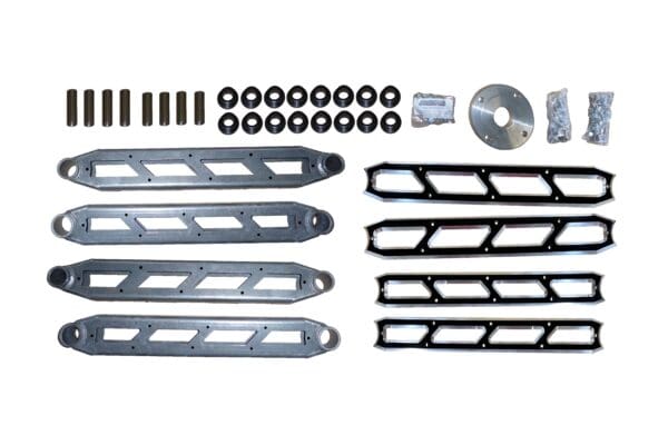 Metal car parts for suspension upgrade.