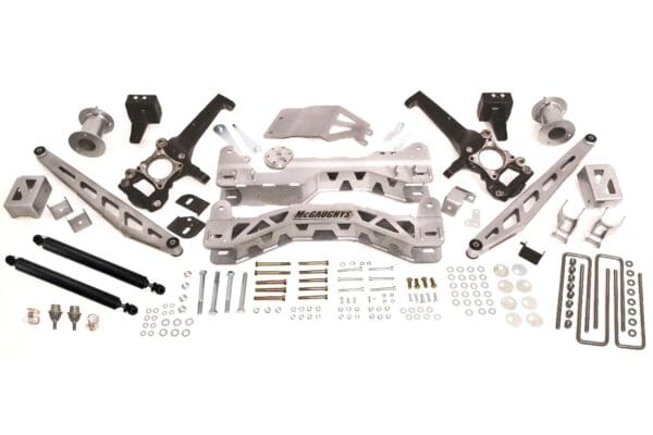 Truck lift kit with hardware and instructions.