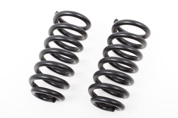 Two black coil springs on white background.