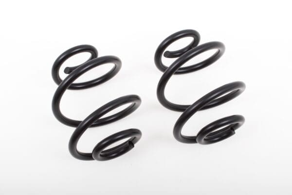 Two black coil springs on white background.