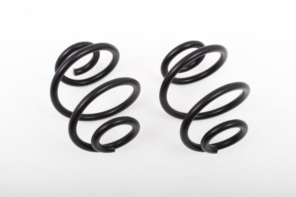 Two black coil springs on white background.