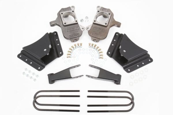 Lift kit with brackets, hardware, and shackles.