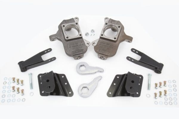 Truck lift kit with hardware and brackets.