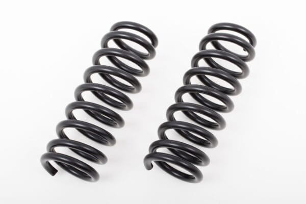 Two black coil springs on white background.