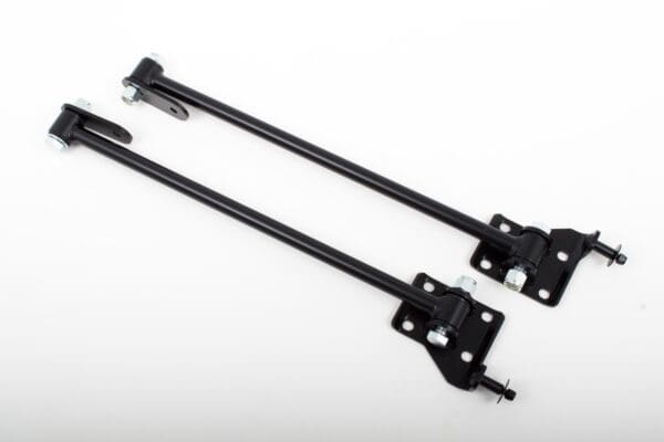 Black metal suspension rods with bolts.