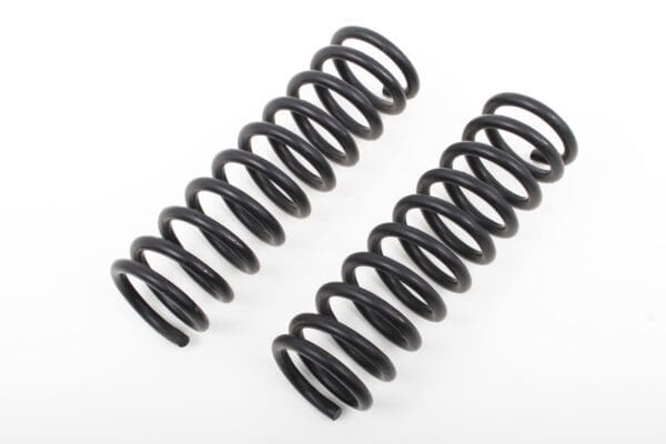 Two black coil springs on white background.