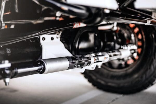 Close up of a truck's suspension system.