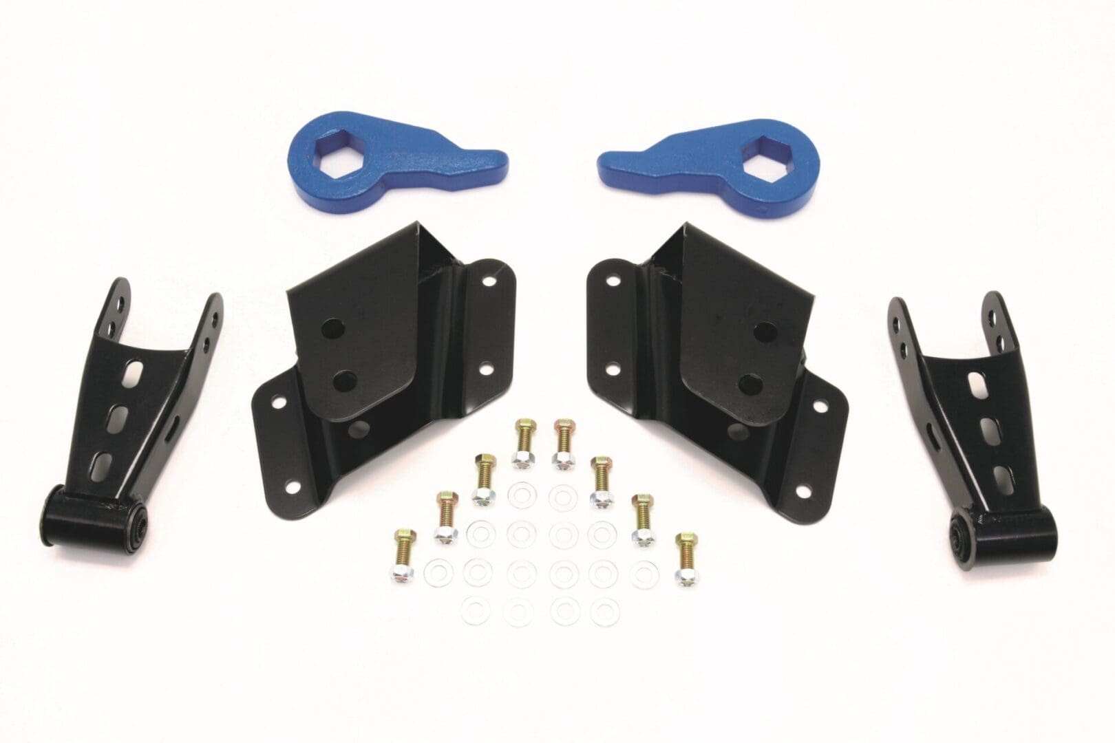 Suspension lift kit with hardware and bolts.