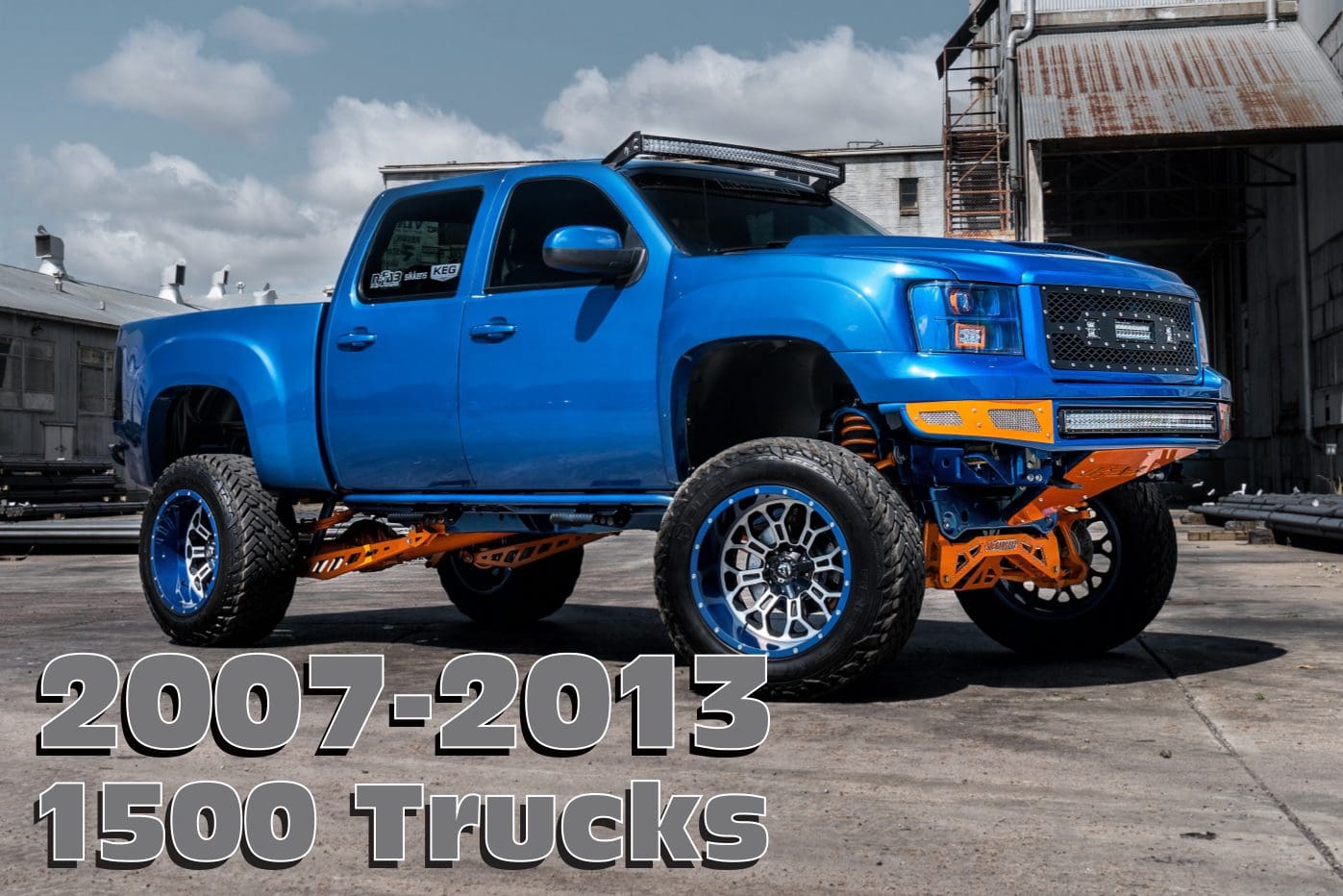 Blue lifted 2007-2013 GMC 1500 truck.