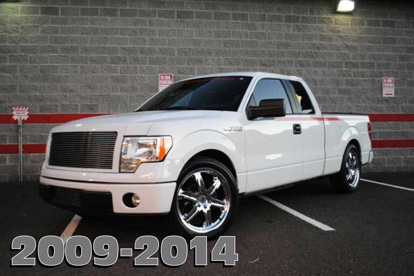 White Ford F-150 pickup truck 2009-2014.