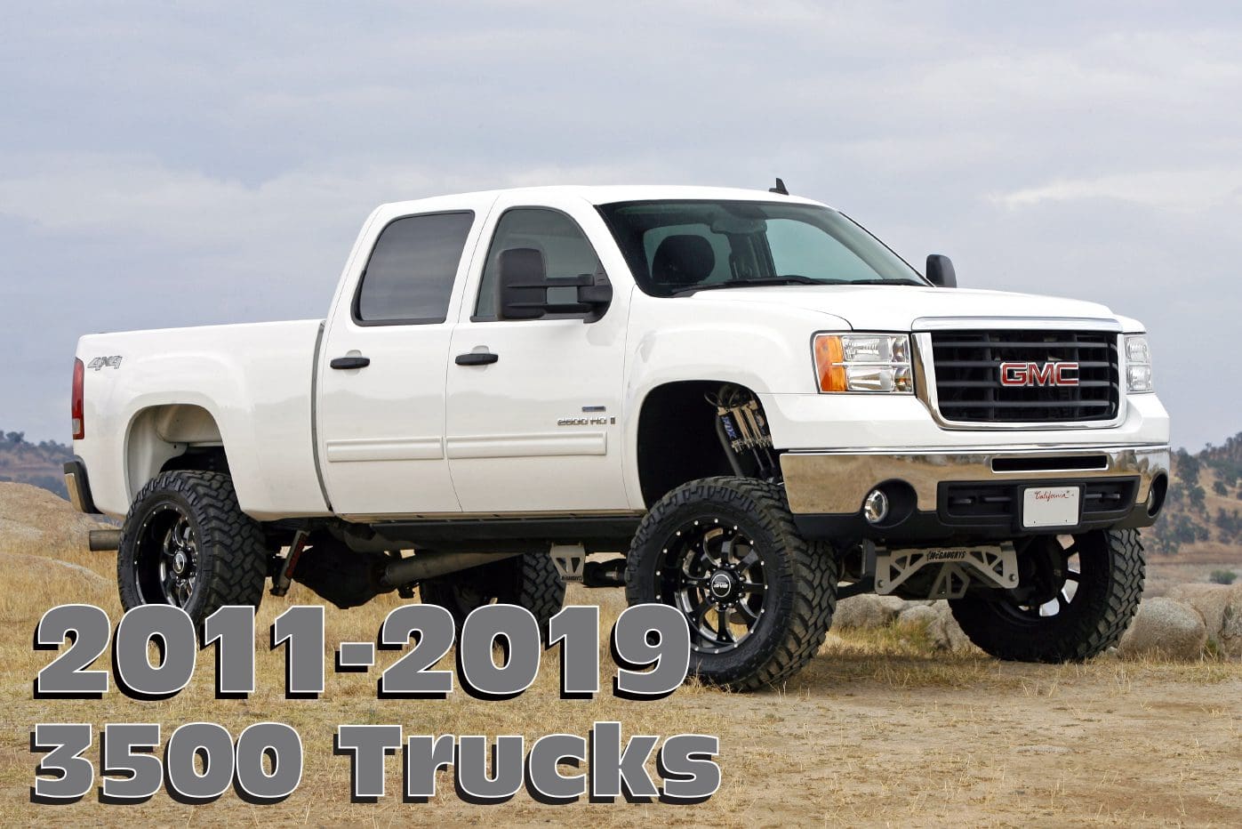 White GMC Sierra 3500 pickup truck.