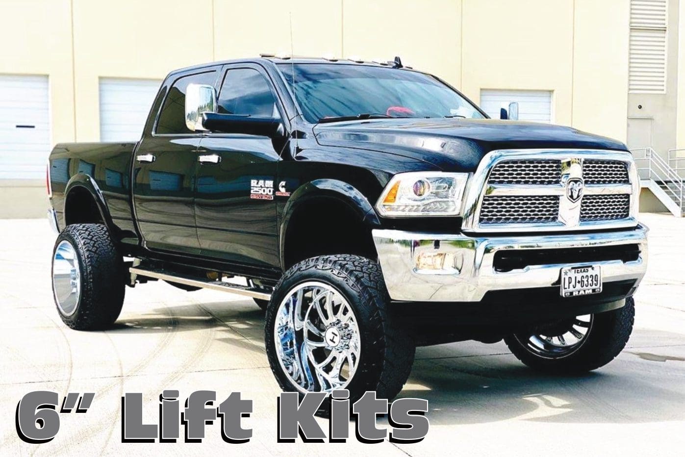 A black truck with the words lift kits on it.