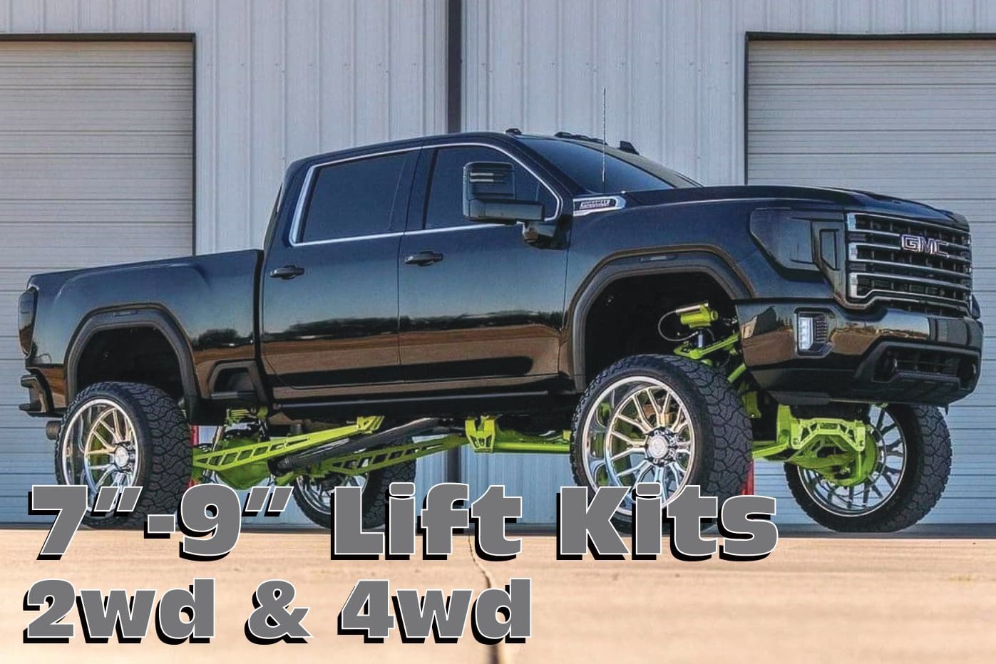 Black GMC truck with lift kits.