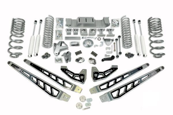 A large assortment of parts for the jeep wrangler