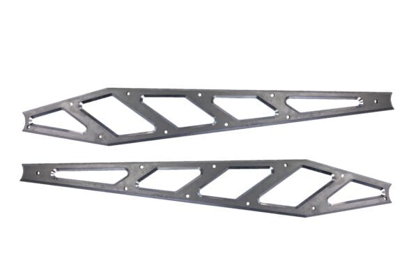 A pair of metal blades for a motorcycle.