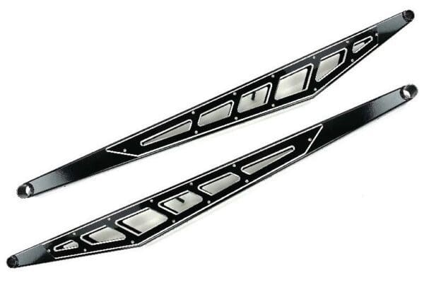 A pair of skis with black and white trim.